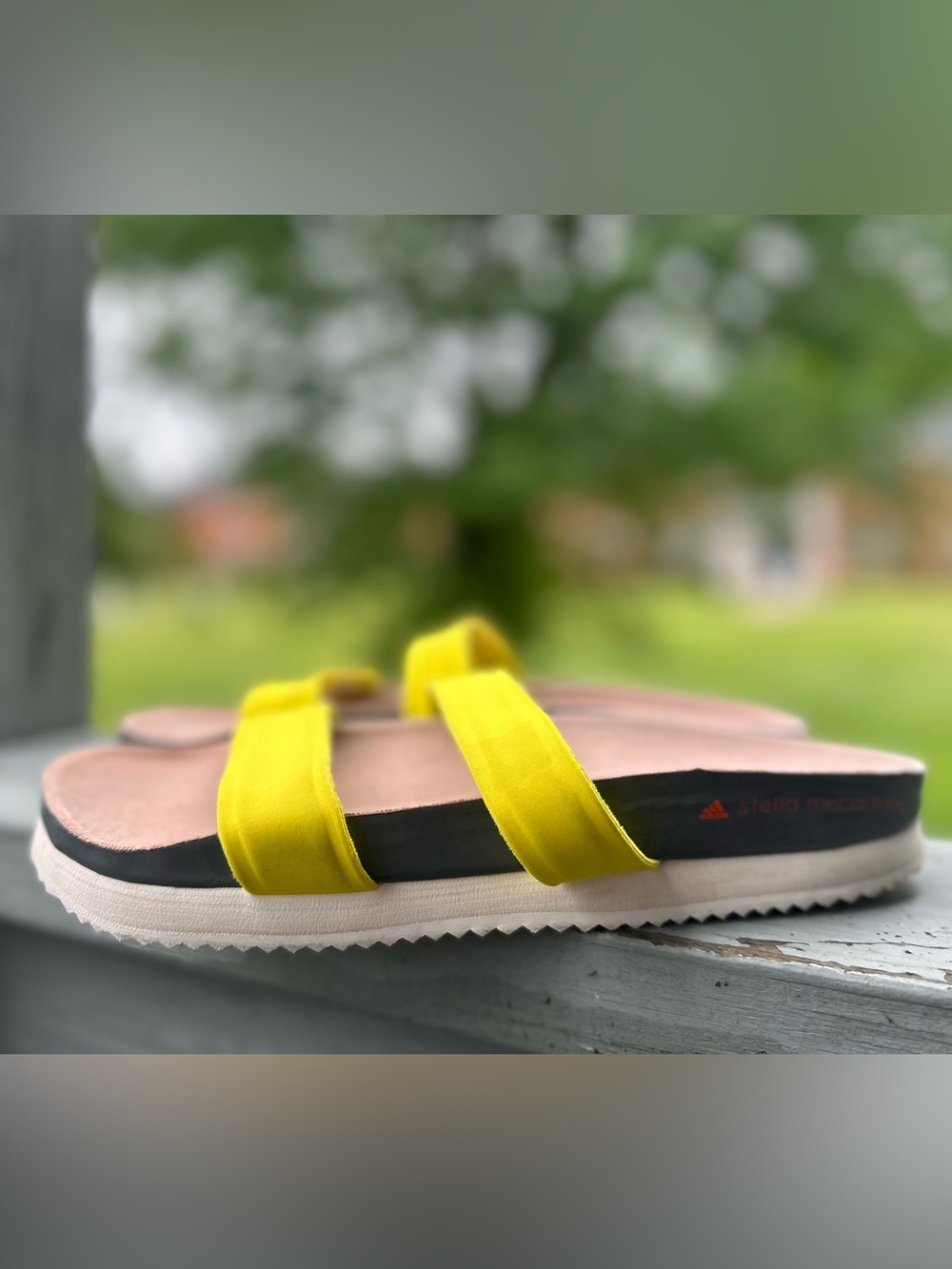 STELLA McCARTNEY ADIDAS 8.5 Rare Collector Slip On Safety Yellow Sandal Lug Sole